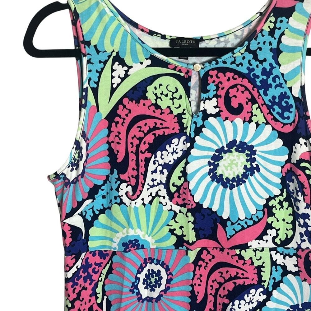 Talbots Maxi Dress M Petite Filigree Floral Sleeveless Jersey Knit Stretch Mod - Picture 5 of 11